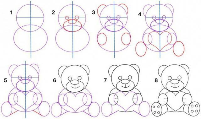 Teddybär zeichnen für Kinder mit Bleistift Schritt für Schritt
