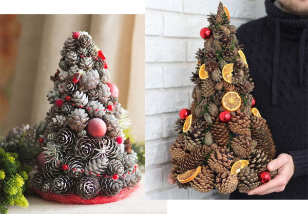 Maus aus einem Tannenzapfen und Plastilin. Weihnachtsbaum basteln