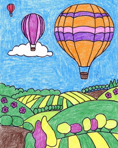 Ballonzeichnung für Kinder mit Bleistift, Gouache