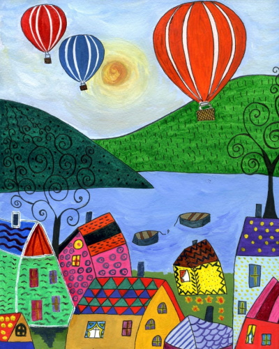Ballonzeichnung für Kinder mit Bleistift, Gouache