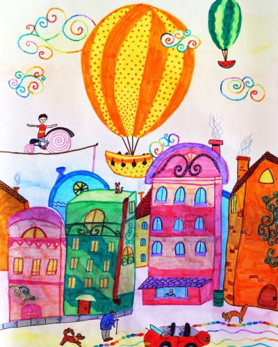 Ballonzeichnung für Kinder mit Bleistift, Gouache