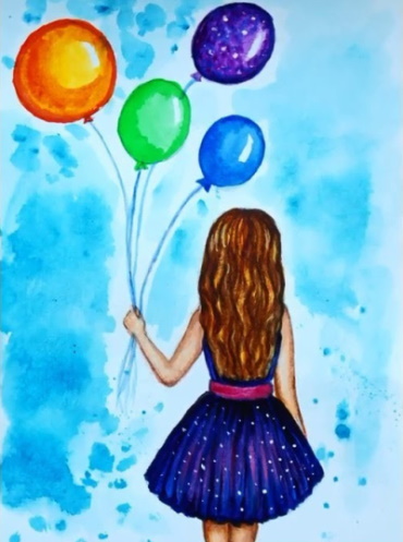 Ballonzeichnung für Kinder mit Bleistift, Gouache