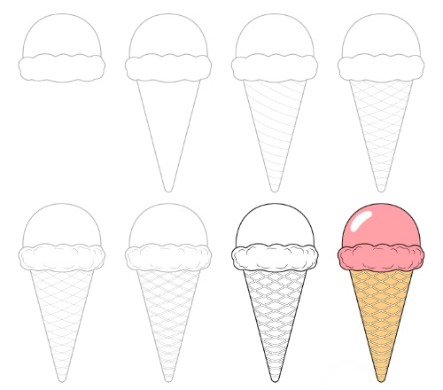 Disegno di gelato per bambini con matita e colori