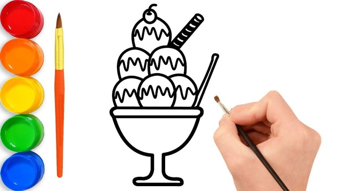 Disegno di gelato per bambini con matita e colori