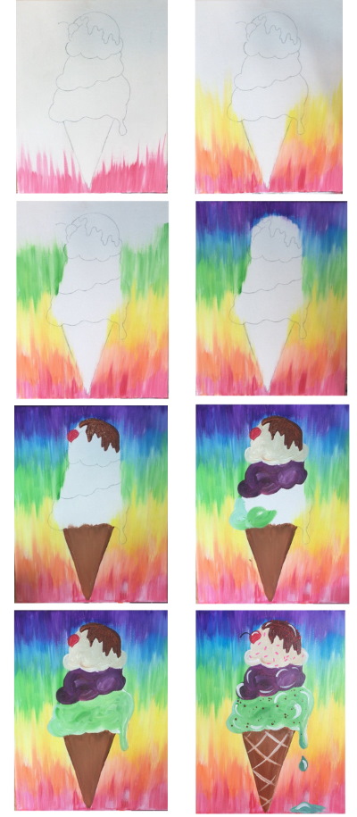 Disegno di gelato per bambini con matita e colori