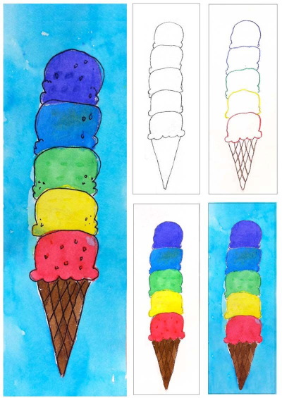 Disegno di gelato per bambini con matita e colori