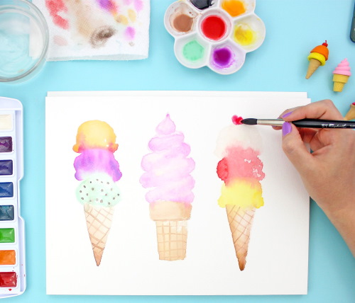 Disegno di gelato per bambini con matita e colori