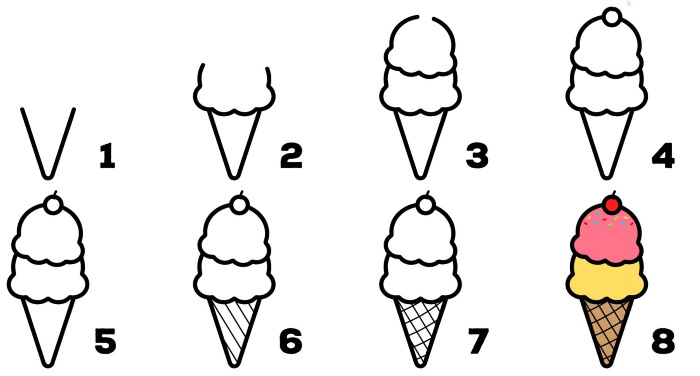 Disegno di gelato per bambini con matita e colori
