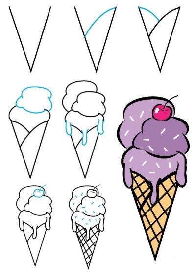 Disegno di gelato per bambini con matita e colori