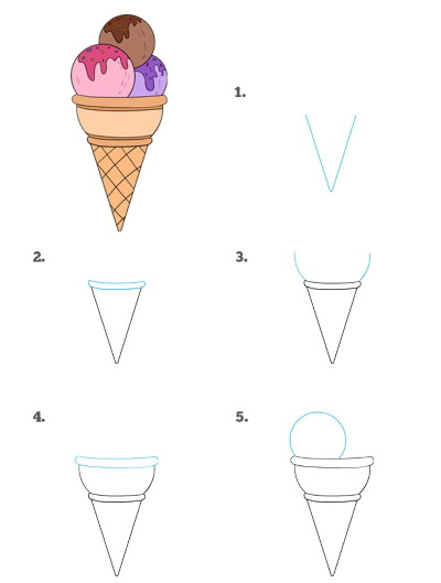 Disegno di gelato per bambini con matita e colori