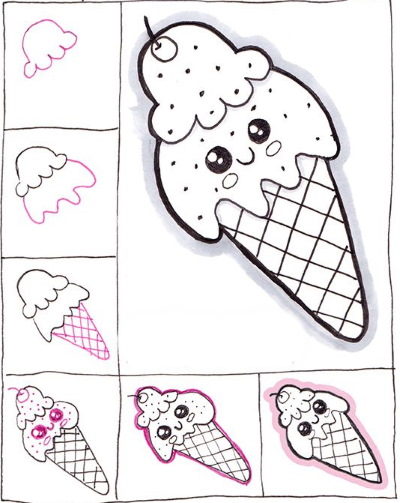 Disegno di gelato per bambini con matita e colori