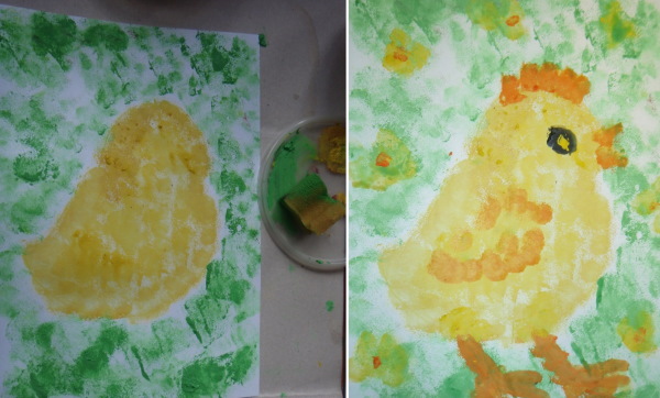 Hühnerzeichnung für Kinder mit Bleistift, Farben