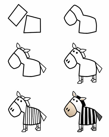 Zebra-Bleistiftzeichnung für Kinder. Wie man Schritt für Schritt zeichnet