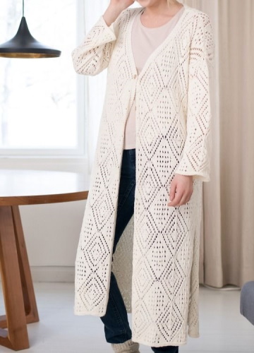 Durchbrochene Strickjacke aus dünnem Garn. Schema und Beschreibung