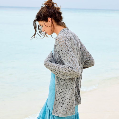 Durchbrochene Strickjacke aus dünnem Garn. Schema und Beschreibung