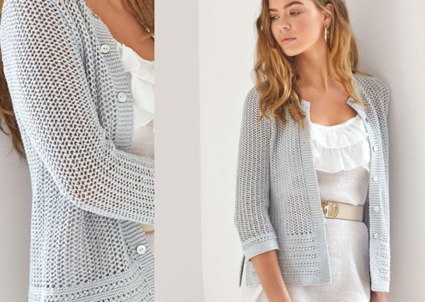 Durchbrochene Strickjacke aus dünnem Garn. Schema und Beschreibung