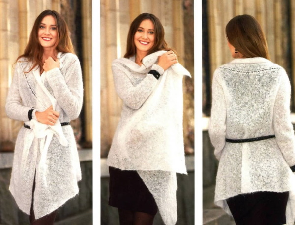 Durchbrochene Strickjacke aus dünnem Garn. Schema und Beschreibung
