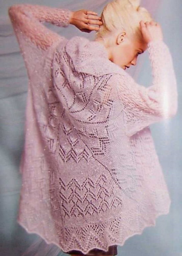 Durchbrochene Strickjacke aus dünnem Garn. Schema und Beschreibung