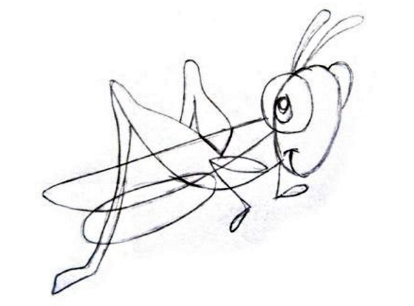 Heuschreckenzeichnung für Kinder mit Bleistift Schritt für Schritt