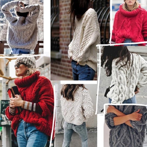 Stricken Sie mit Stricknadeln einen voluminösen Pullover für ein Mädchen. Schema und Beschreibung