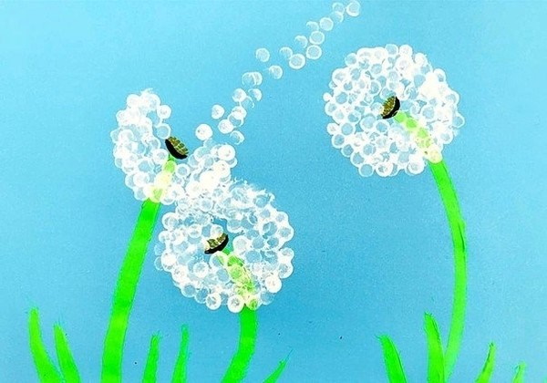 Löwenzahnzeichnung für Kinder mit Bleistift, Farben