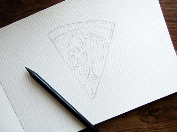 Pizzazeichnung für Kinder mit Bleistift zum Abschreiben