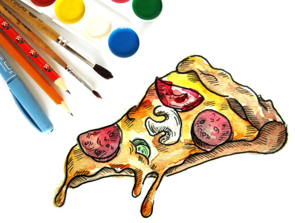 Pizzazeichnung für Kinder mit Bleistift zum Abschreiben
