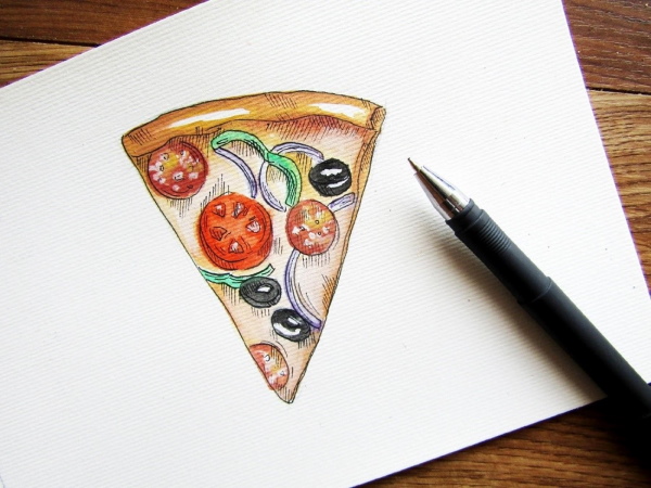 Pizzazeichnung für Kinder mit Bleistift zum Abschreiben