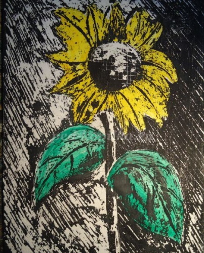 Sonnenblumenzeichnung für Kinder mit Bleistift, Farben