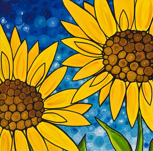 Sonnenblumenzeichnung für Kinder mit Bleistift, Farben