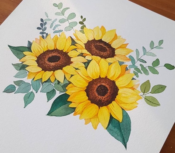 Sonnenblumenzeichnung für Kinder mit Bleistift, Farben