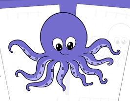 Octopus drawing for kids with pencil, watercolor
