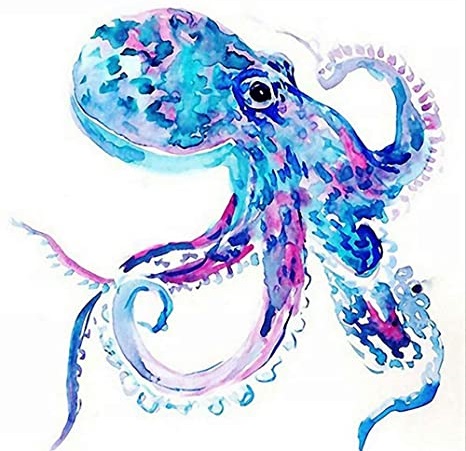 Octopus drawing for kids with pencil, watercolor