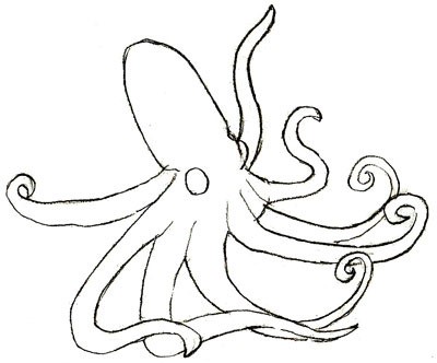 Octopus drawing for kids with pencil, watercolor