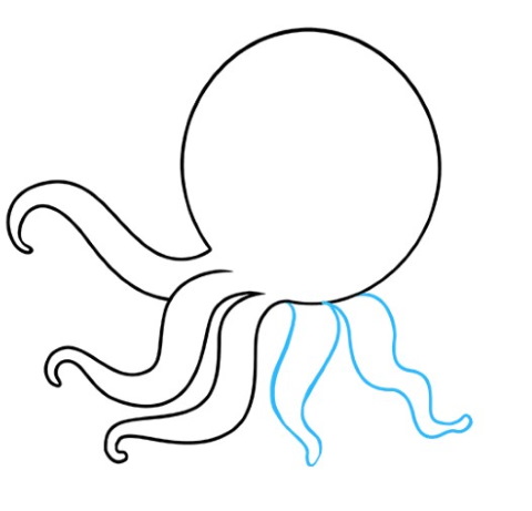 Octopus drawing for kids with pencil, watercolor