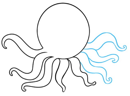 Octopus drawing for kids with pencil, watercolor