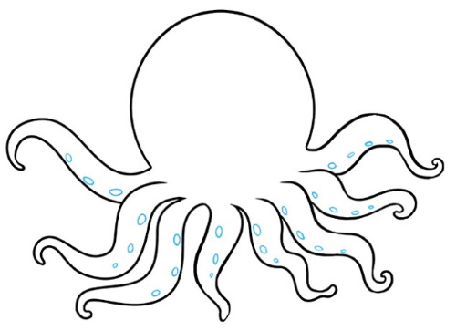Octopus drawing for kids with pencil, watercolor