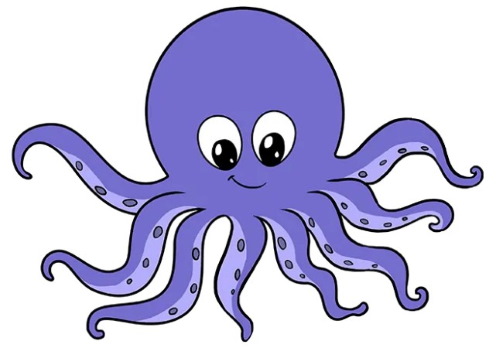 Octopus drawing for kids with pencil, watercolor