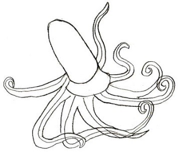 Octopus drawing for kids with pencil, watercolor