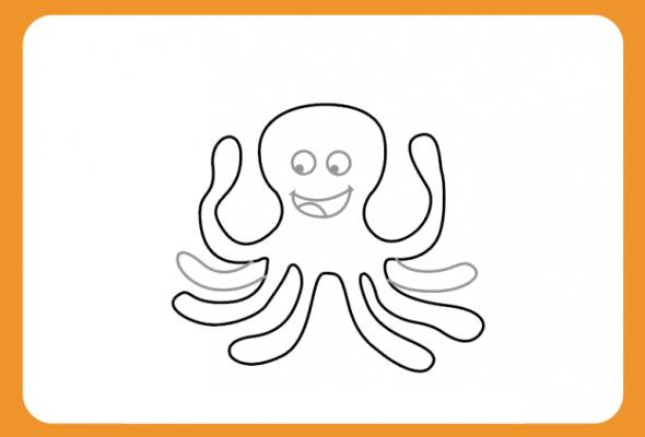 Octopus drawing for kids with pencil, watercolor