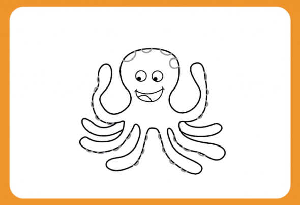 Octopus drawing for kids with pencil, watercolor