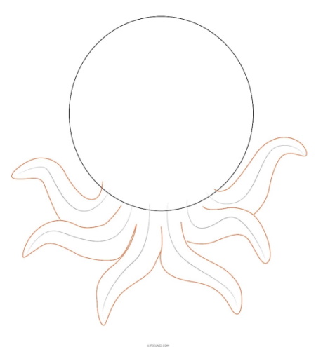 Octopus drawing for kids with pencil, watercolor