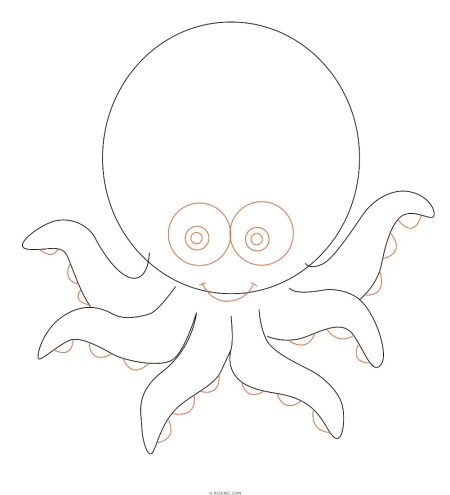 Octopus drawing for kids with pencil, watercolor