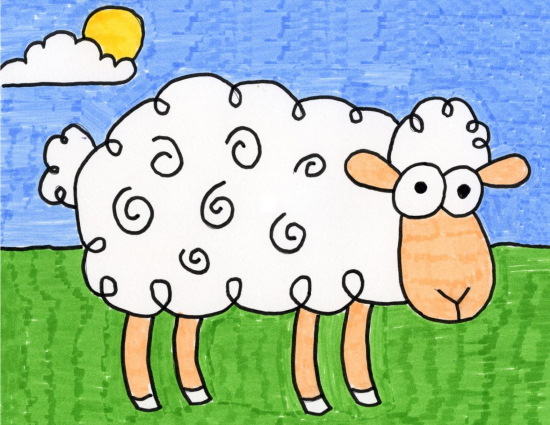 Schafe - Zeichnung für Kinder mit Bleistift, Farben