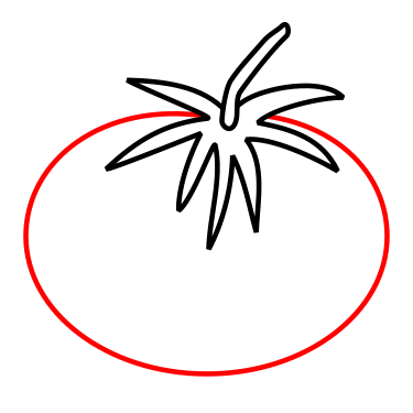 Tomatenzeichnung für Kinder mit Bleistift, Farben