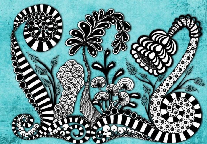 Zeichnungen im Kritzeleien- und Zentangle-Stil. Einfach für Anfänger