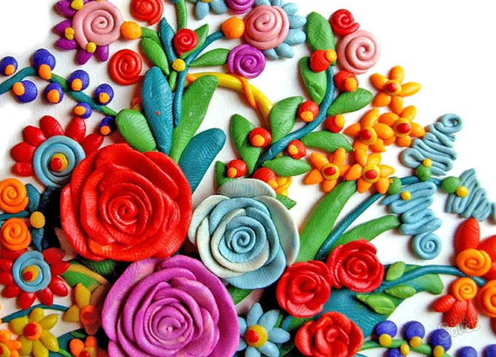 Blumen aus Plastilin für Kinder von 3-7 Jahren, volumetrisch, auf Karton