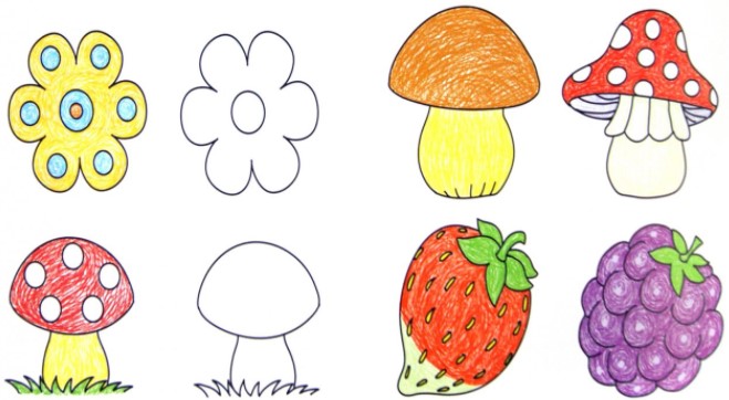Zeichenunterricht für Kinder von 3-4 Jahren Schritt für Schritt mit Farben, Bleistift