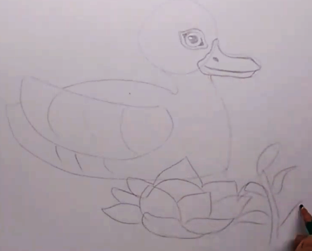 Entenzeichnung für Kinder Schritt für Schritt mit einem Bleistift