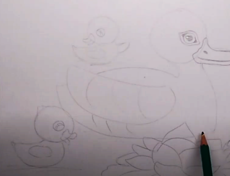 Entenzeichnung für Kinder Schritt für Schritt mit einem Bleistift